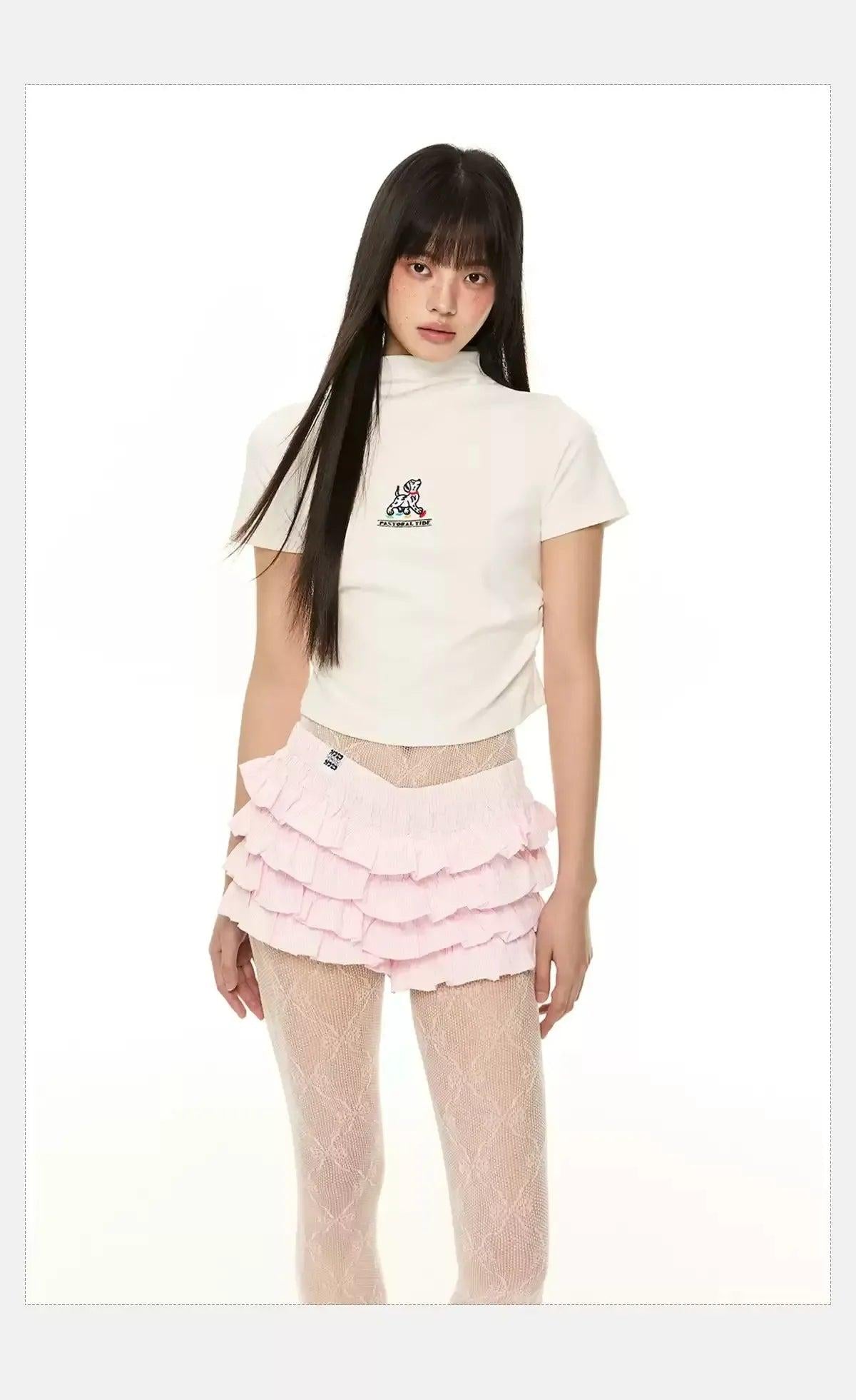 Tom Puppy High Collar Cropped T-Shirt-korean-fashion-T-Shirt-Tom's Closet-OH Garments