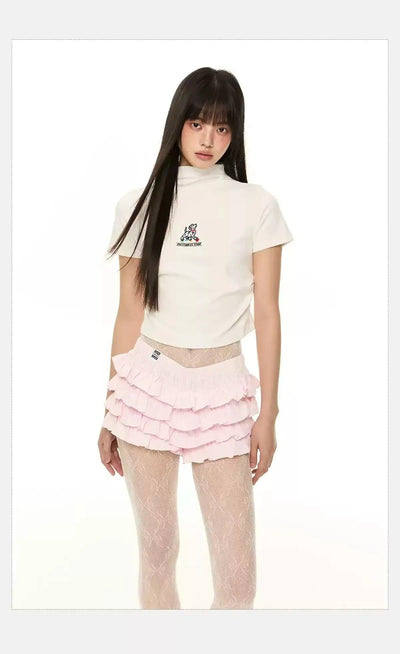Tom Puppy High Collar Cropped T-Shirt-korean-fashion-T-Shirt-Tom's Closet-OH Garments
