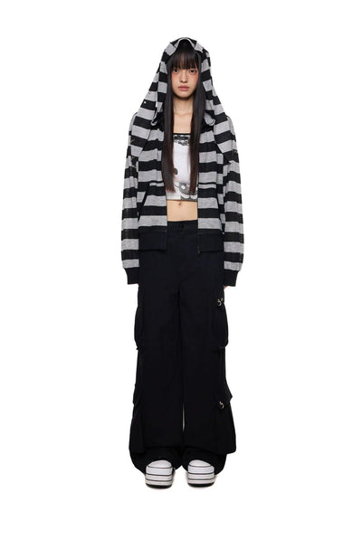 Tom Rabbit Ear Striped Zip-Up Hoodie-korean-fashion-Hoodie-Tom's Closet-OH Garments
