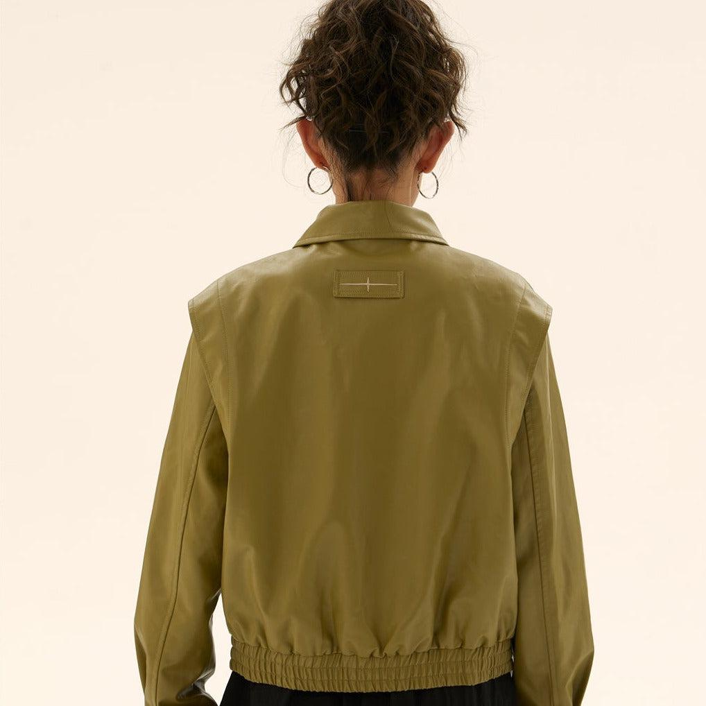 Tom Ruched Hem Faux Leather Jacket-korean-fashion-Jacket-Tom's Closet-OH Garments