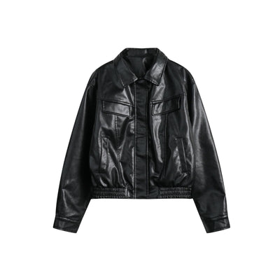Tom Ruched Hem Faux Leather Jacket-korean-fashion-Jacket-Tom's Closet-OH Garments