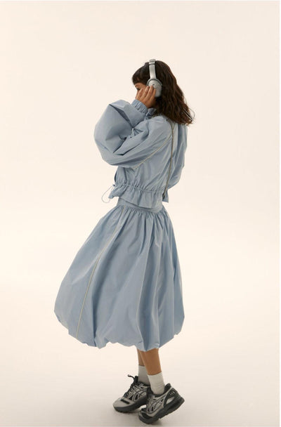 Tom Ruched Jacket & Long Track Skirt Set-korean-fashion-Clothing Set-Tom's Closet-OH Garments