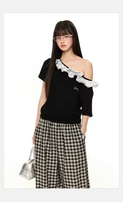 Tom Ruffled Slant Shoulder T-Shirt-korean-fashion-T-Shirt-Tom's Closet-OH Garments
