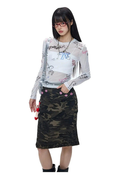 Tom Scribble Mesh Long Sleeve T-Shirt-korean-fashion-T-Shirt-Tom's Closet-OH Garments