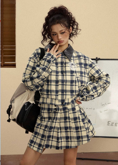 Tom Short Plaid Shirt & Skirt Set-korean-fashion-Clothing Set-Tom's Closet-OH Garments
