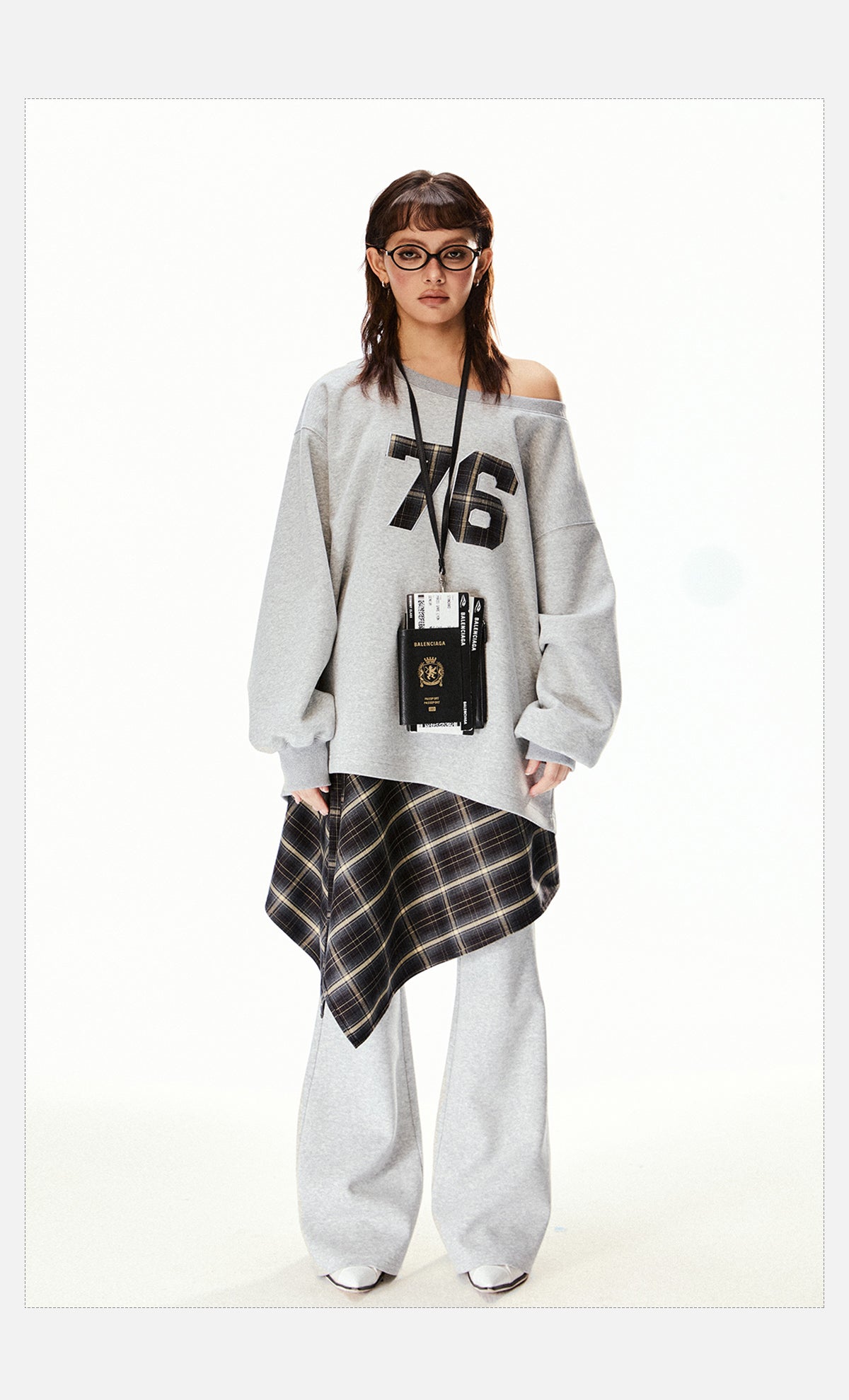 Tom Slant Shoulder Crewneck & Loose Sweatpants with Waist Skirt Set-korean-fashion-Clothing Set-Tom's Closet-OH Garments