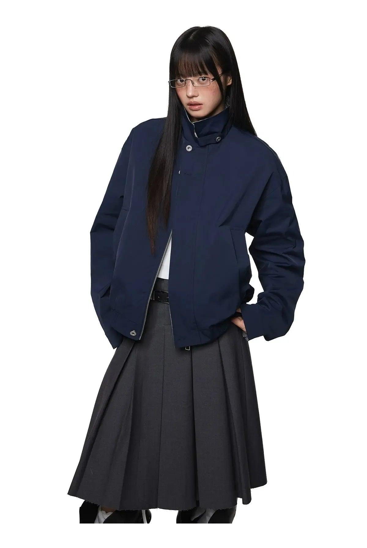 Tom Sleek Contrast Plaid Stand Collar Jacket-korean-fashion-Jacket-Tom's Closet-OH Garments