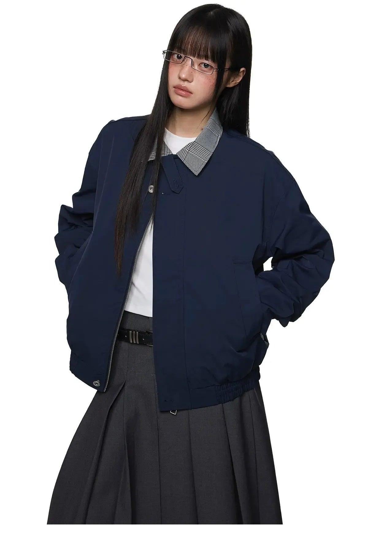 Tom Sleek Contrast Plaid Stand Collar Jacket-korean-fashion-Jacket-Tom's Closet-OH Garments