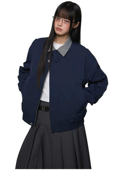 Tom Sleek Contrast Plaid Stand Collar Jacket-korean-fashion-Jacket-Tom's Closet-OH Garments