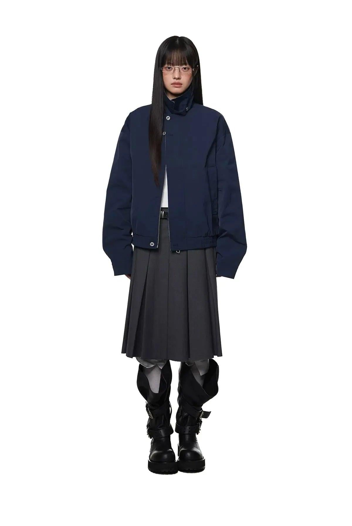 Tom Sleek Contrast Plaid Stand Collar Jacket-korean-fashion-Jacket-Tom's Closet-OH Garments