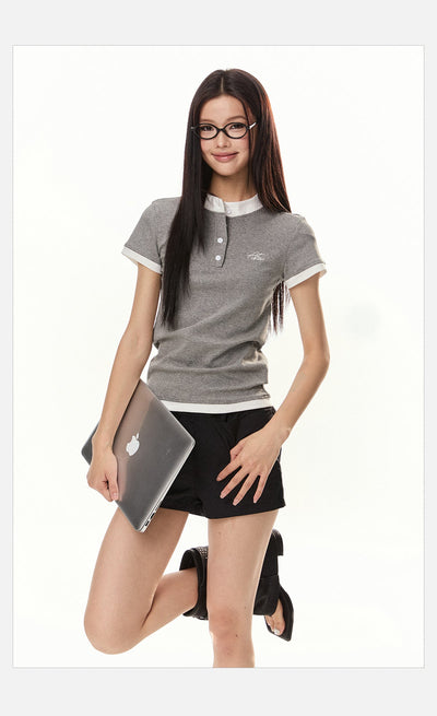 Tom Slim Fit Henley Button T-Shirt-korean-fashion-T-Shirt-Tom's Closet-OH Garments