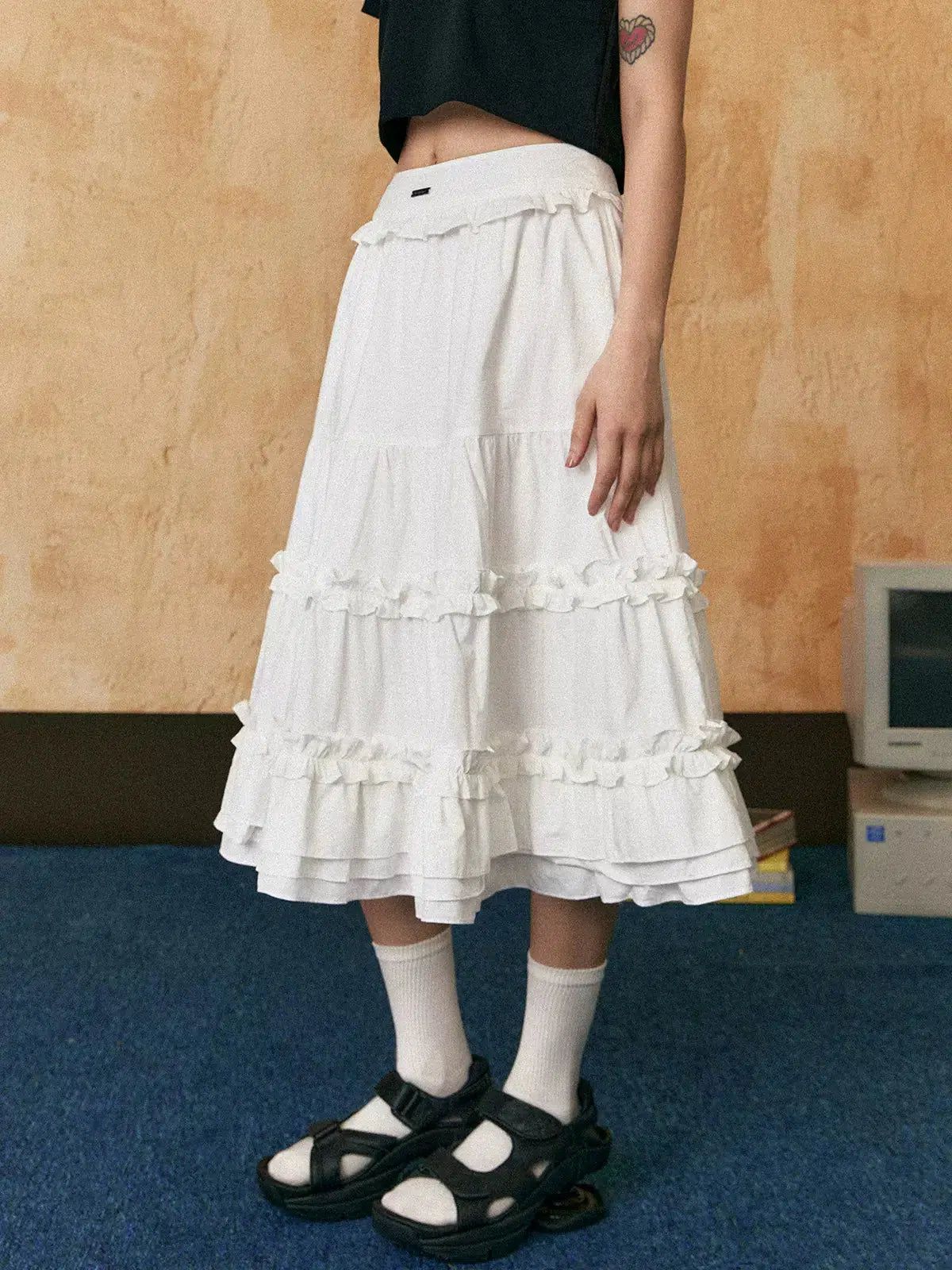 Tom Solid Color Ruffled Skirt-korean-fashion-Skirt-Tom's Closet-OH Garments