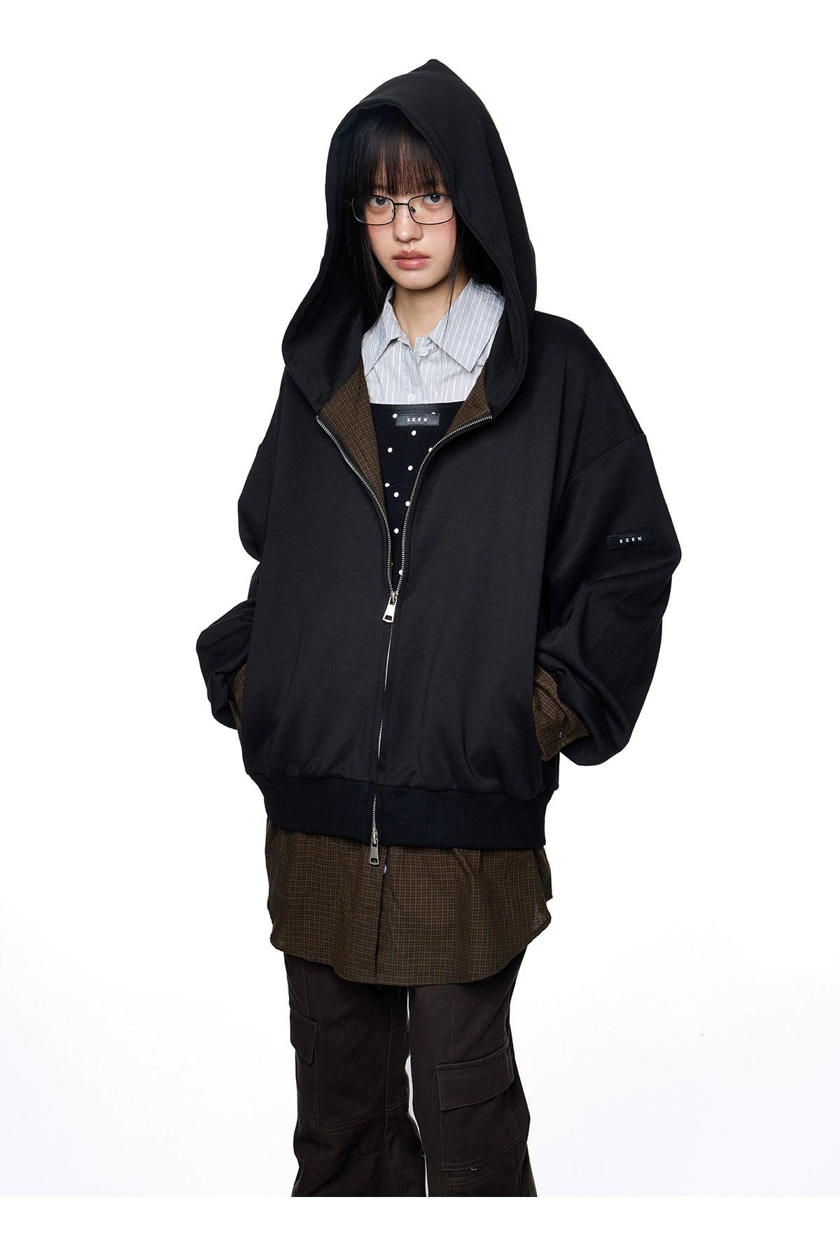 Tom Spliced Plaid Layered Hoodie-korean-fashion-Hoodie-Tom's Closet-OH Garments