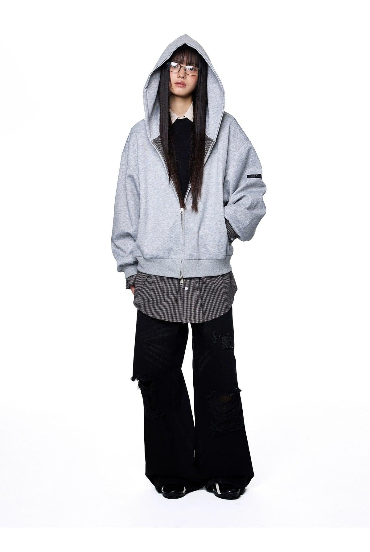 Tom Spliced Plaid Layered Hoodie-korean-fashion-Hoodie-Tom's Closet-OH Garments