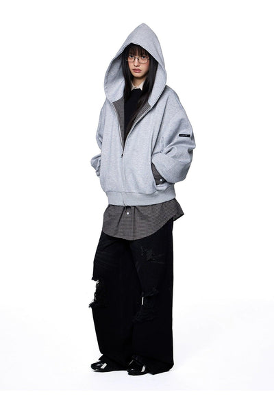 Tom Spliced Plaid Layered Hoodie-korean-fashion-Hoodie-Tom's Closet-OH Garments