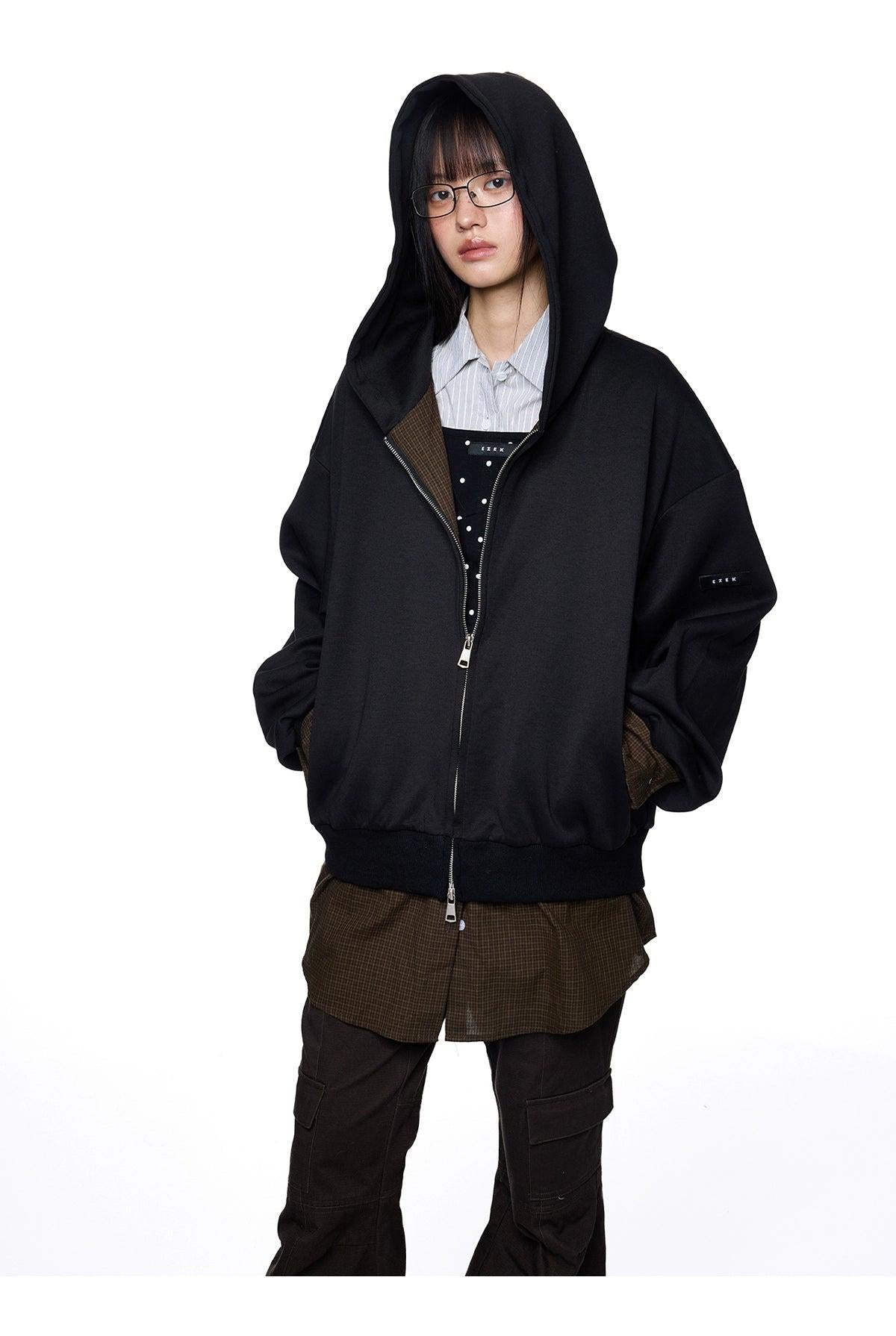 Tom Spliced Plaid Layered Hoodie-korean-fashion-Hoodie-Tom's Closet-OH Garments