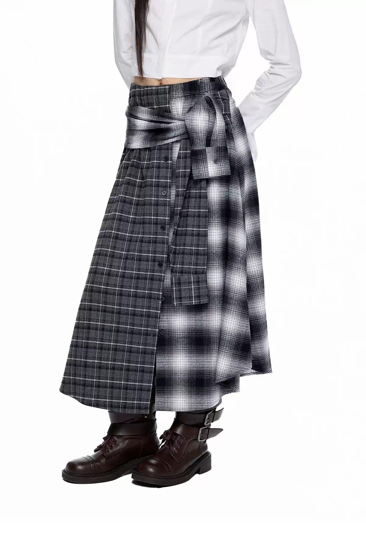Tom Spliced Plaid Patterns Long Skirt-korean-fashion-Skirt-Tom's Closet-OH Garments