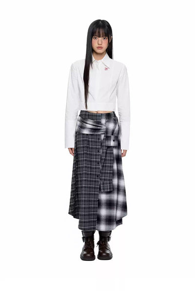 Tom Spliced Plaid Patterns Long Skirt-korean-fashion-Skirt-Tom's Closet-OH Garments