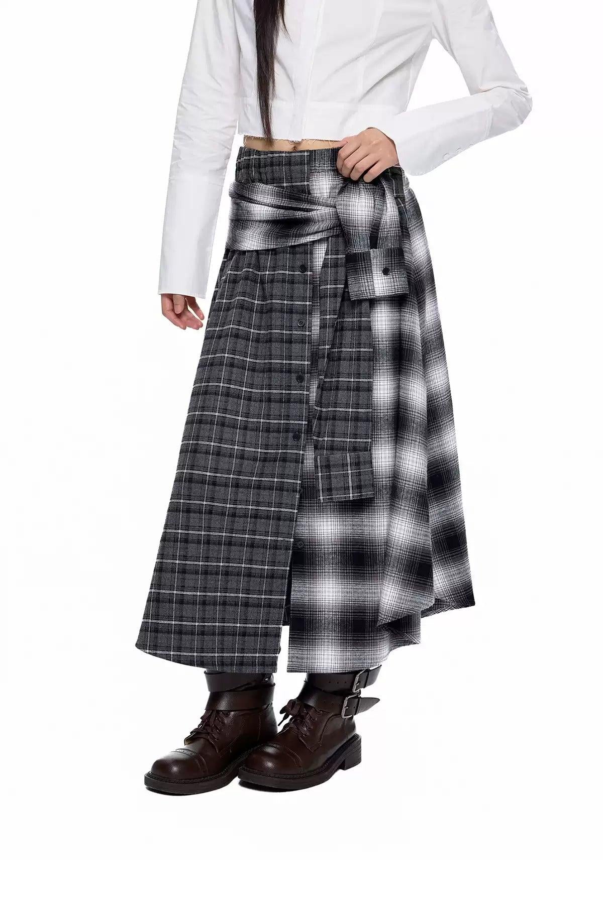 Tom Spliced Plaid Patterns Long Skirt-korean-fashion-Skirt-Tom's Closet-OH Garments