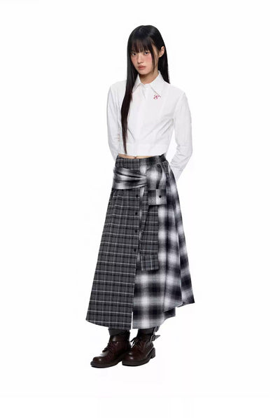 Tom Spliced Plaid Patterns Long Skirt-korean-fashion-Skirt-Tom's Closet-OH Garments