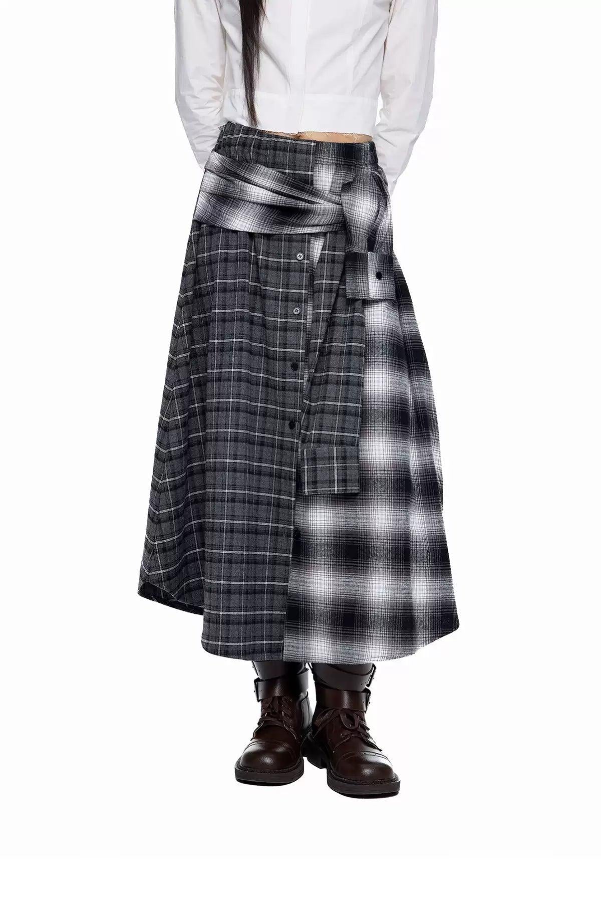 Tom Spliced Plaid Patterns Long Skirt-korean-fashion-Skirt-Tom's Closet-OH Garments