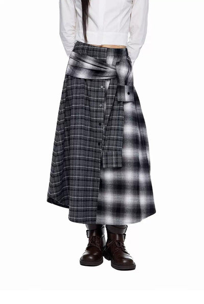 Tom Spliced Plaid Patterns Long Skirt-korean-fashion-Skirt-Tom's Closet-OH Garments