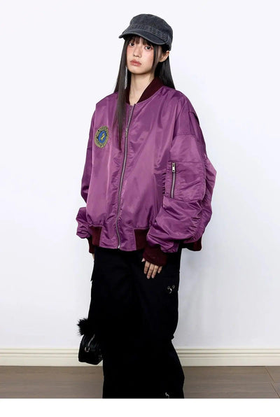 Tom Stand Collar Ribbed Hem Bomber Jacket-korean-fashion-Jacket-Tom's Closet-OH Garments