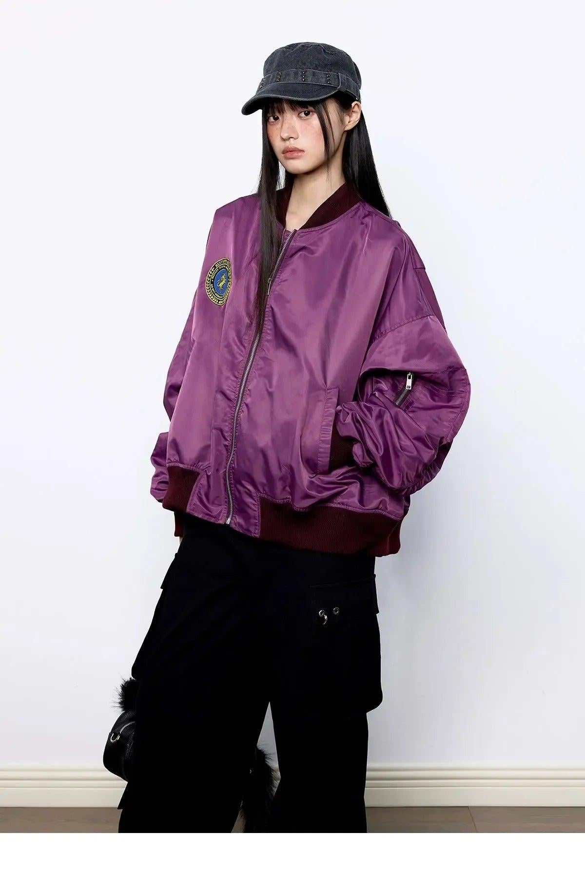 Tom Stand Collar Ribbed Hem Bomber Jacket-korean-fashion-Jacket-Tom's Closet-OH Garments