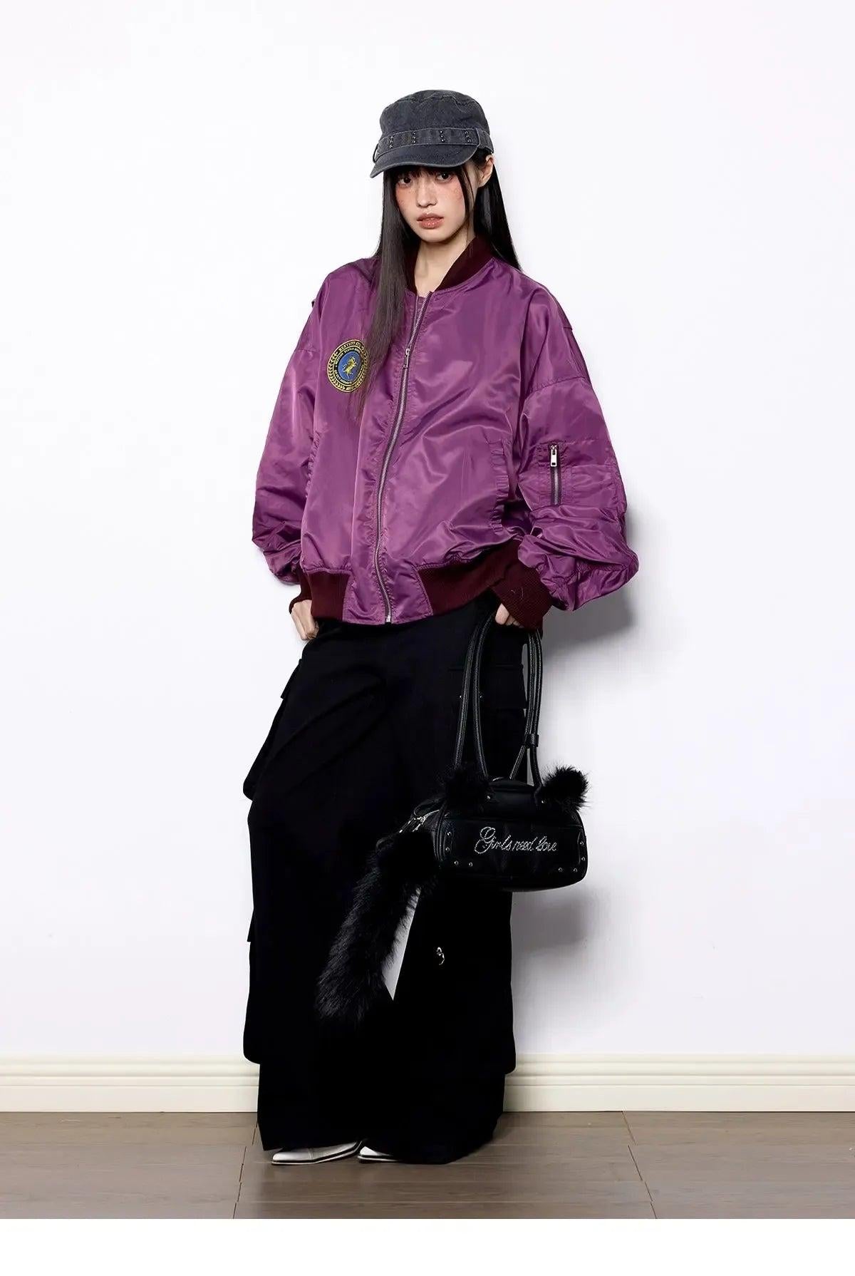 Tom Stand Collar Ribbed Hem Bomber Jacket-korean-fashion-Jacket-Tom's Closet-OH Garments