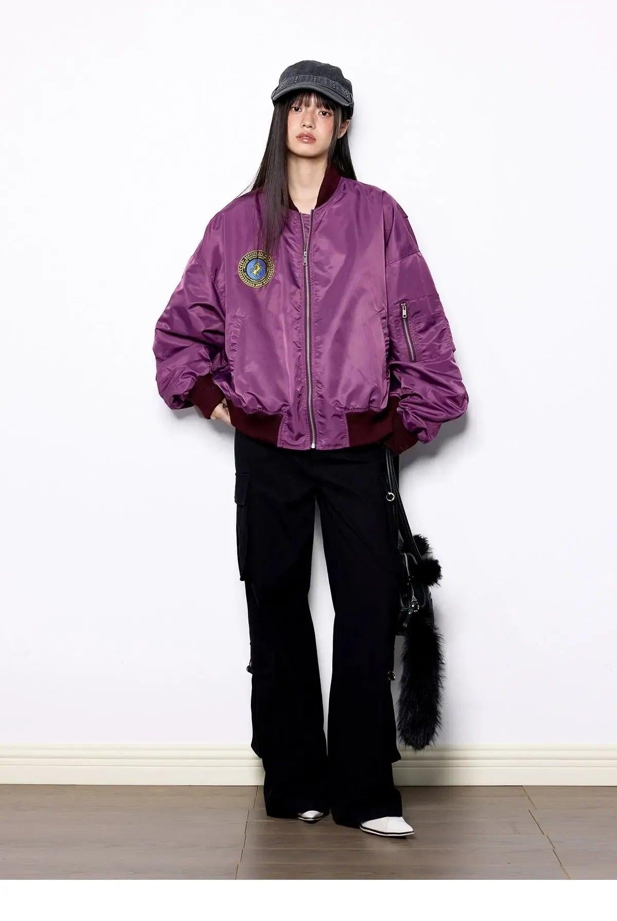 Tom Stand Collar Ribbed Hem Bomber Jacket-korean-fashion-Jacket-Tom's Closet-OH Garments