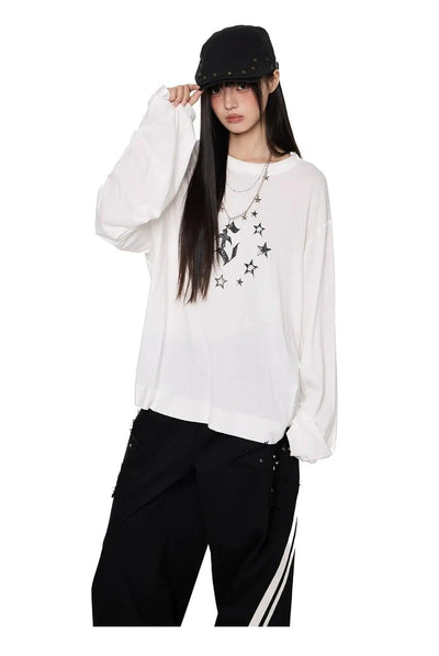 Tom Star Graphic Long Sleeve T-Shirt-korean-fashion-T-Shirt-Tom's Closet-OH Garments
