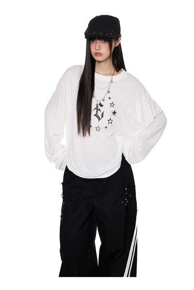 Tom Star Graphic Long Sleeve T-Shirt-korean-fashion-T-Shirt-Tom's Closet-OH Garments