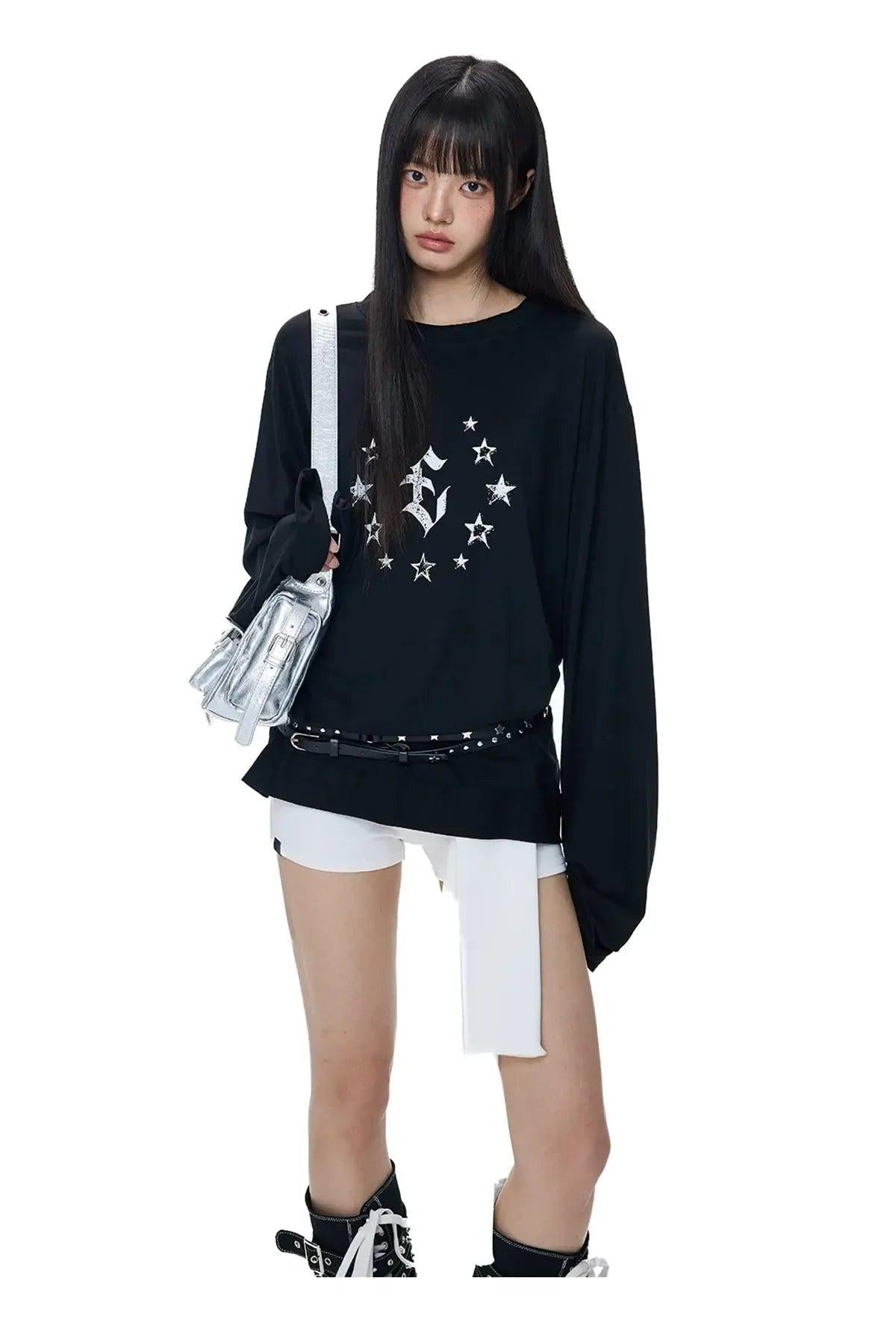 Tom Star Graphic Long Sleeve T-Shirt-korean-fashion-T-Shirt-Tom's Closet-OH Garments