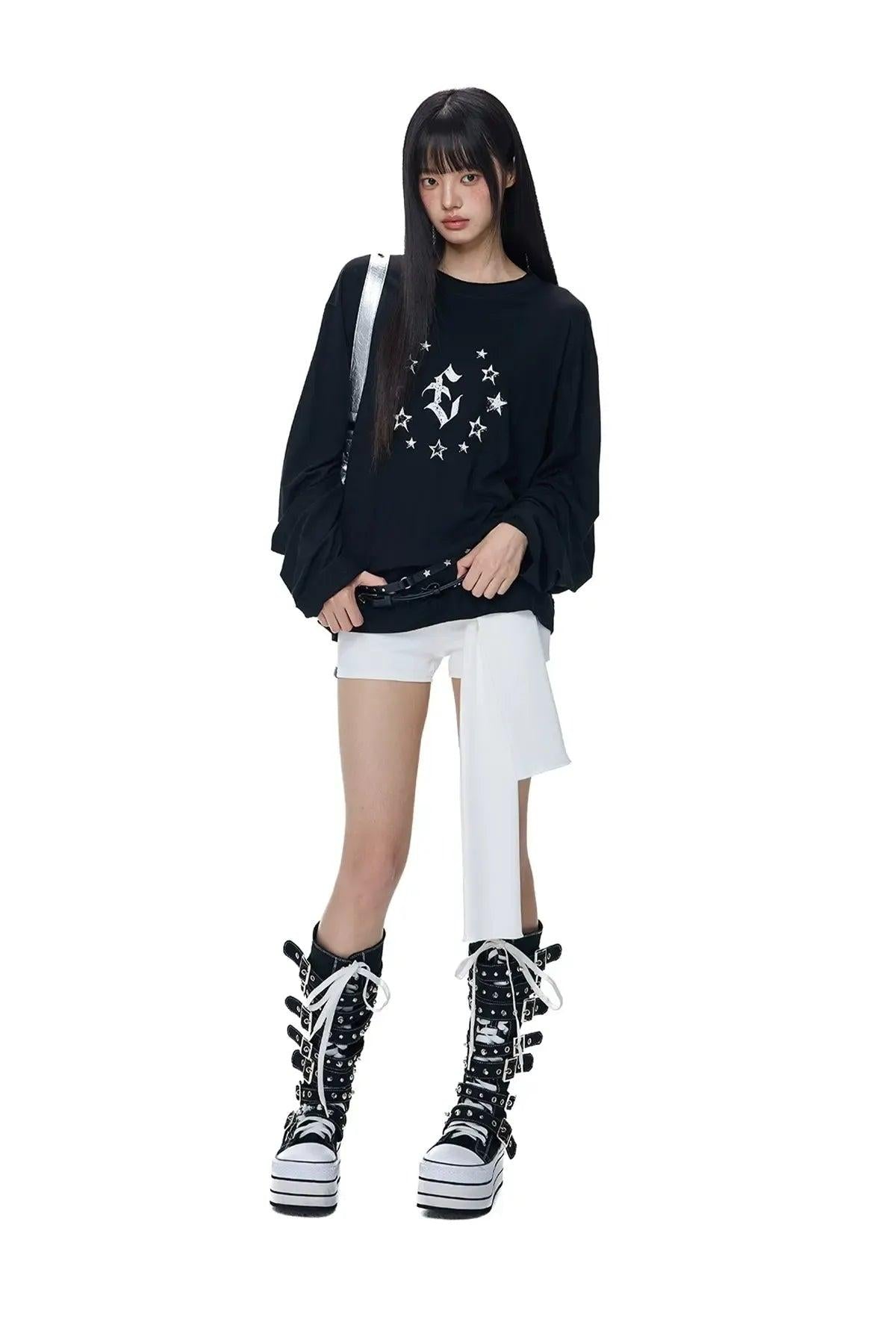 Tom Star Graphic Long Sleeve T-Shirt-korean-fashion-T-Shirt-Tom's Closet-OH Garments