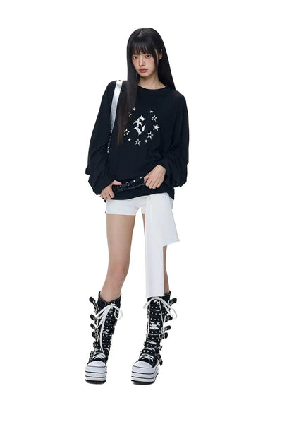 Tom Star Graphic Long Sleeve T-Shirt-korean-fashion-T-Shirt-Tom's Closet-OH Garments