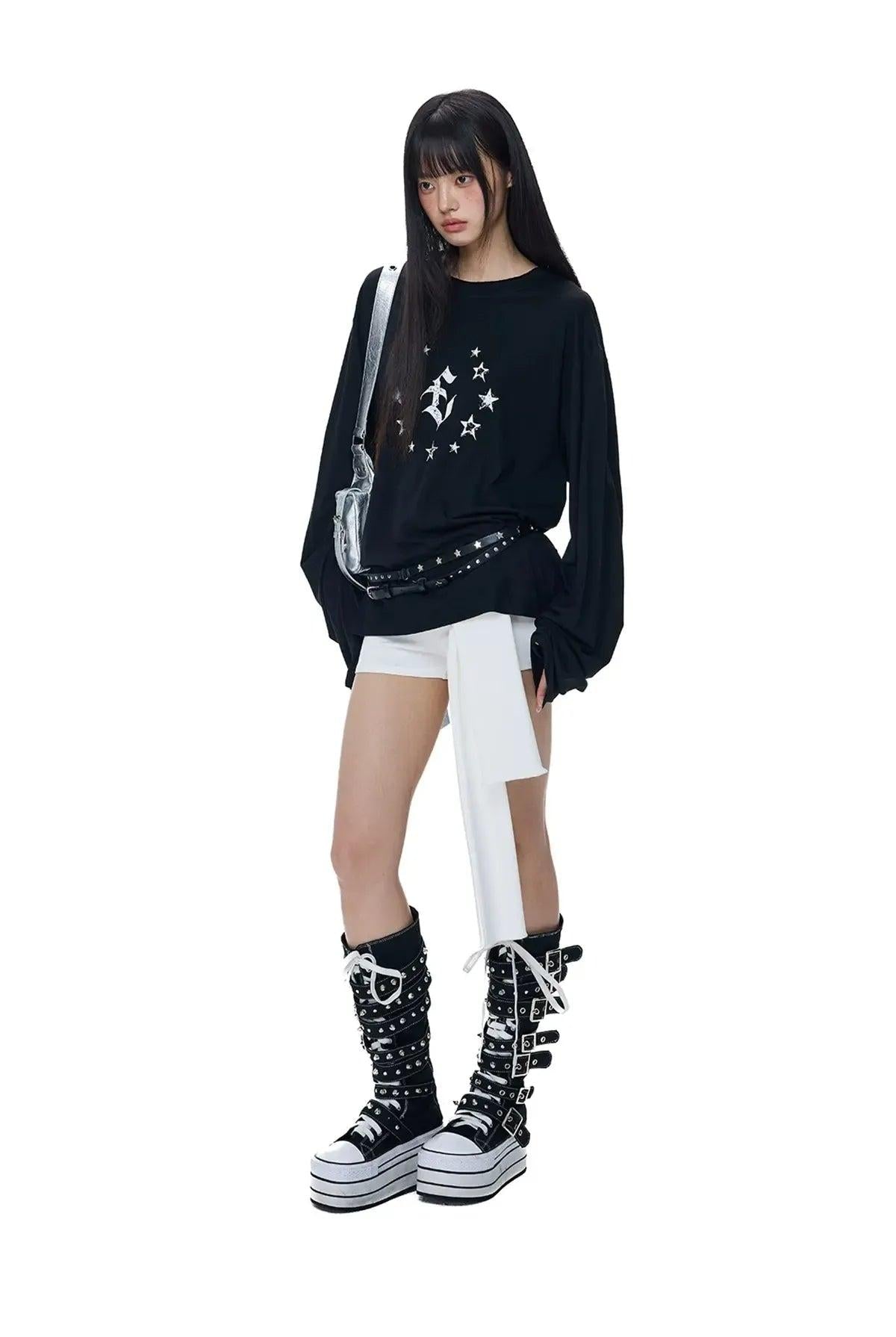 Tom Star Graphic Long Sleeve T-Shirt-korean-fashion-T-Shirt-Tom's Closet-OH Garments