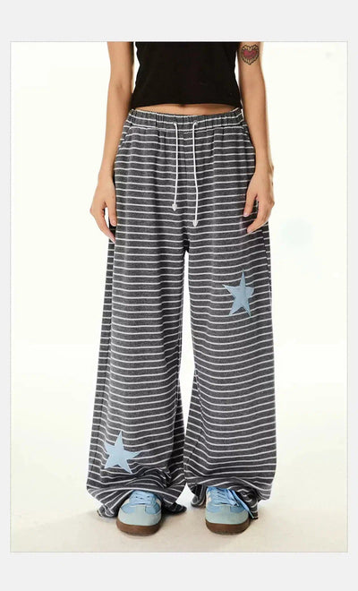 Tom Star Patched Stripes Wide Pants-korean-fashion-Pants-Tom's Closet-OH Garments