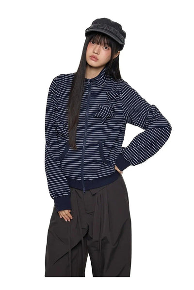 Tom Star Striped Stand Collar Short Jacket-korean-fashion-Jacket-Tom's Closet-OH Garments