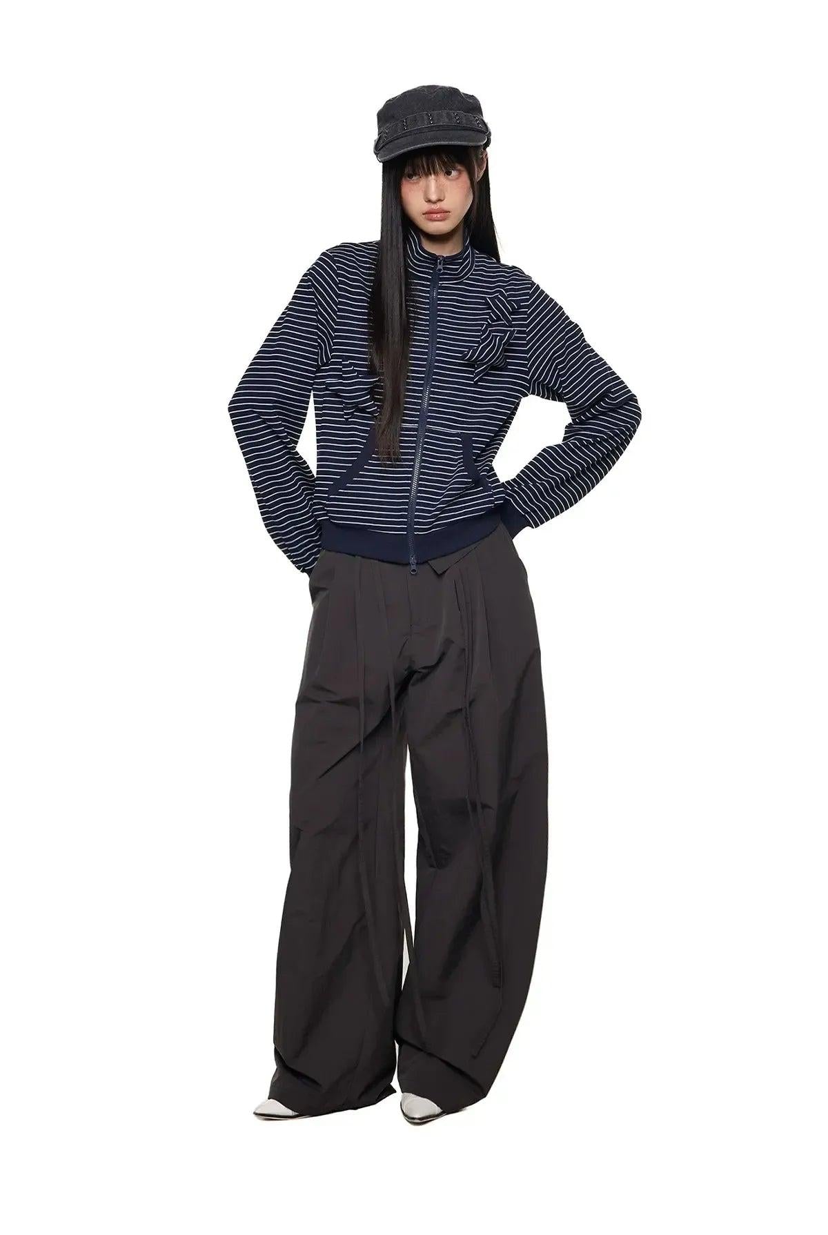 Tom Star Striped Stand Collar Short Jacket-korean-fashion-Jacket-Tom's Closet-OH Garments
