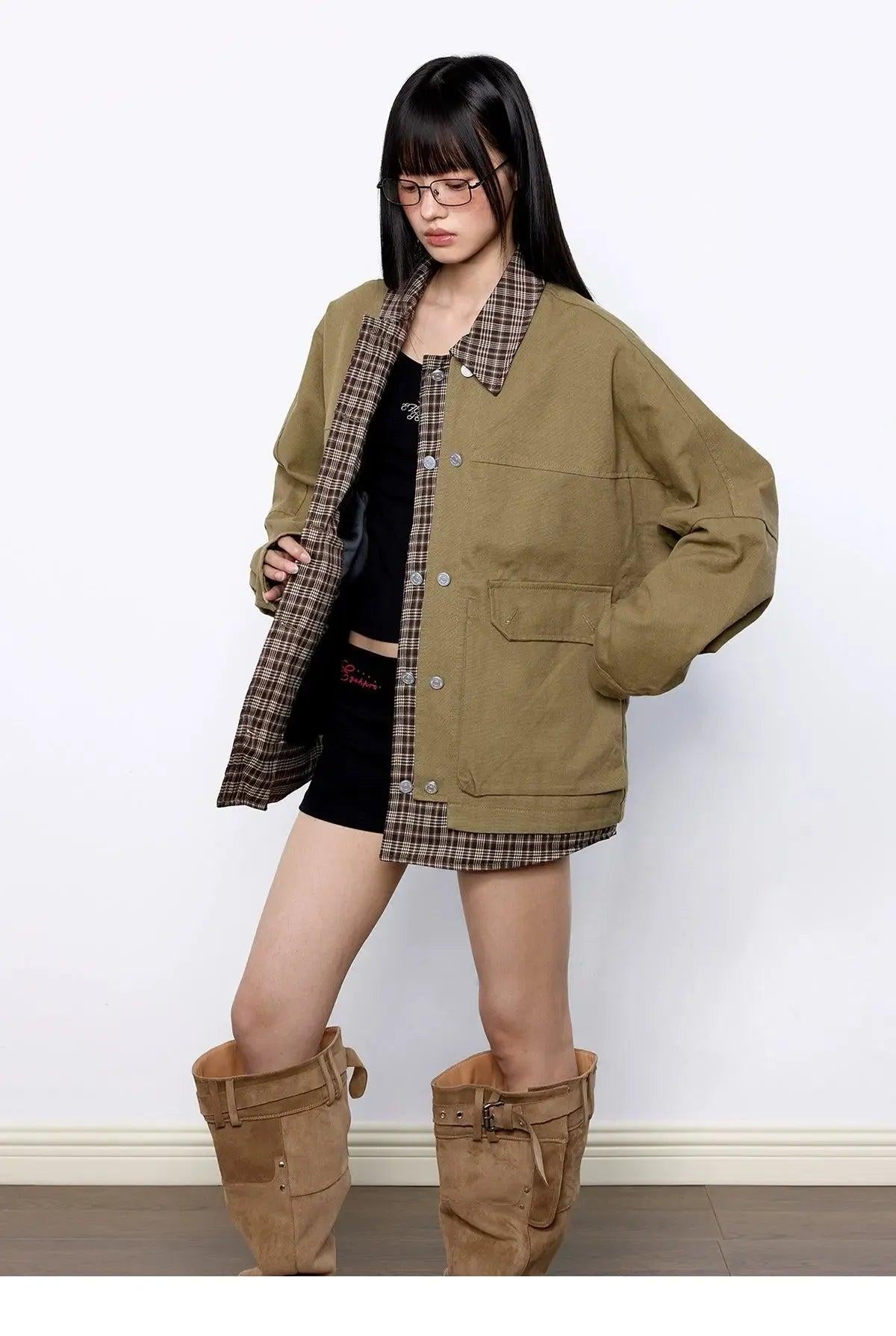Tom Stitched Plaid Lapel Jacket-korean-fashion-Jacket-Tom's Closet-OH Garments