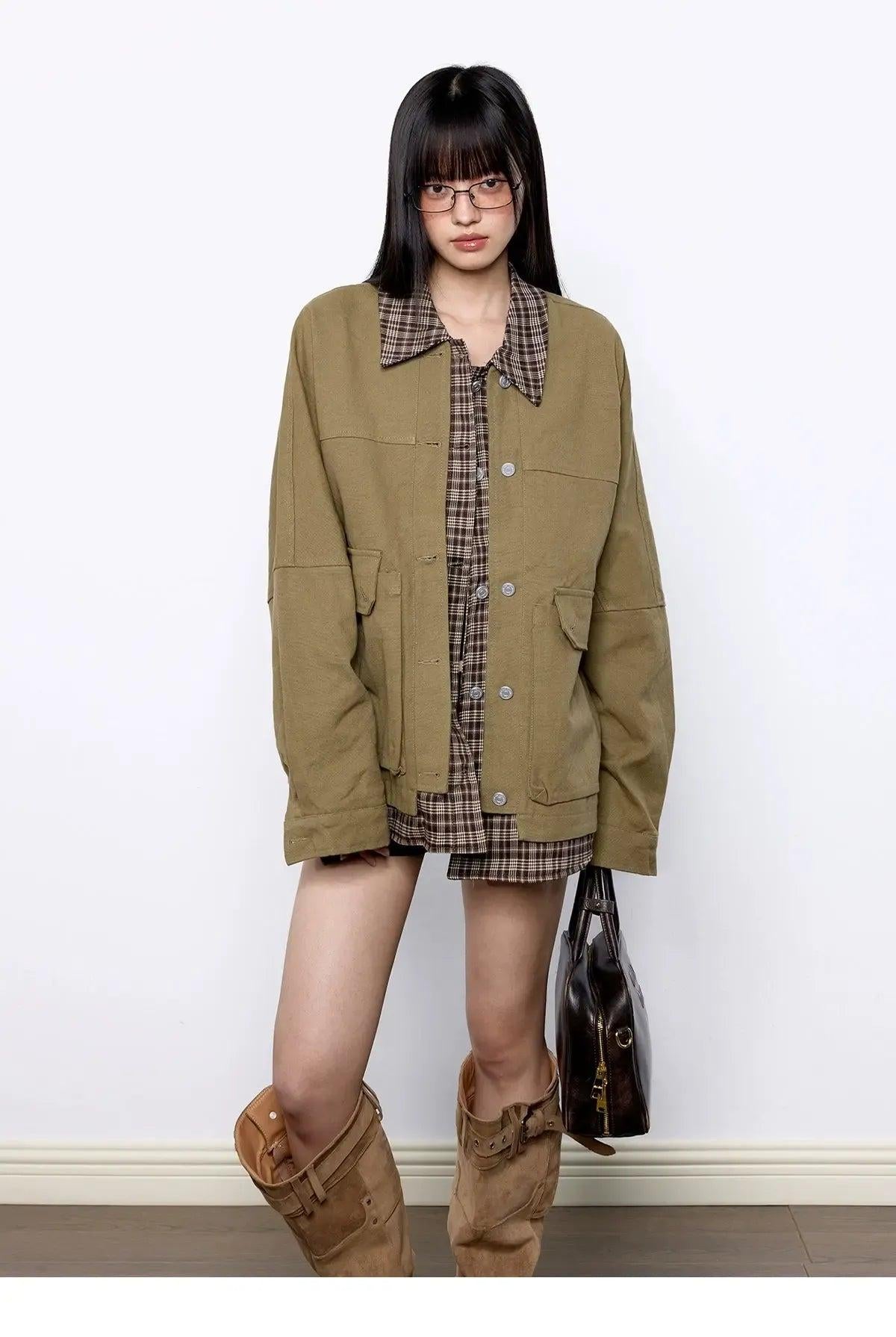 Tom Stitched Plaid Lapel Jacket-korean-fashion-Jacket-Tom's Closet-OH Garments