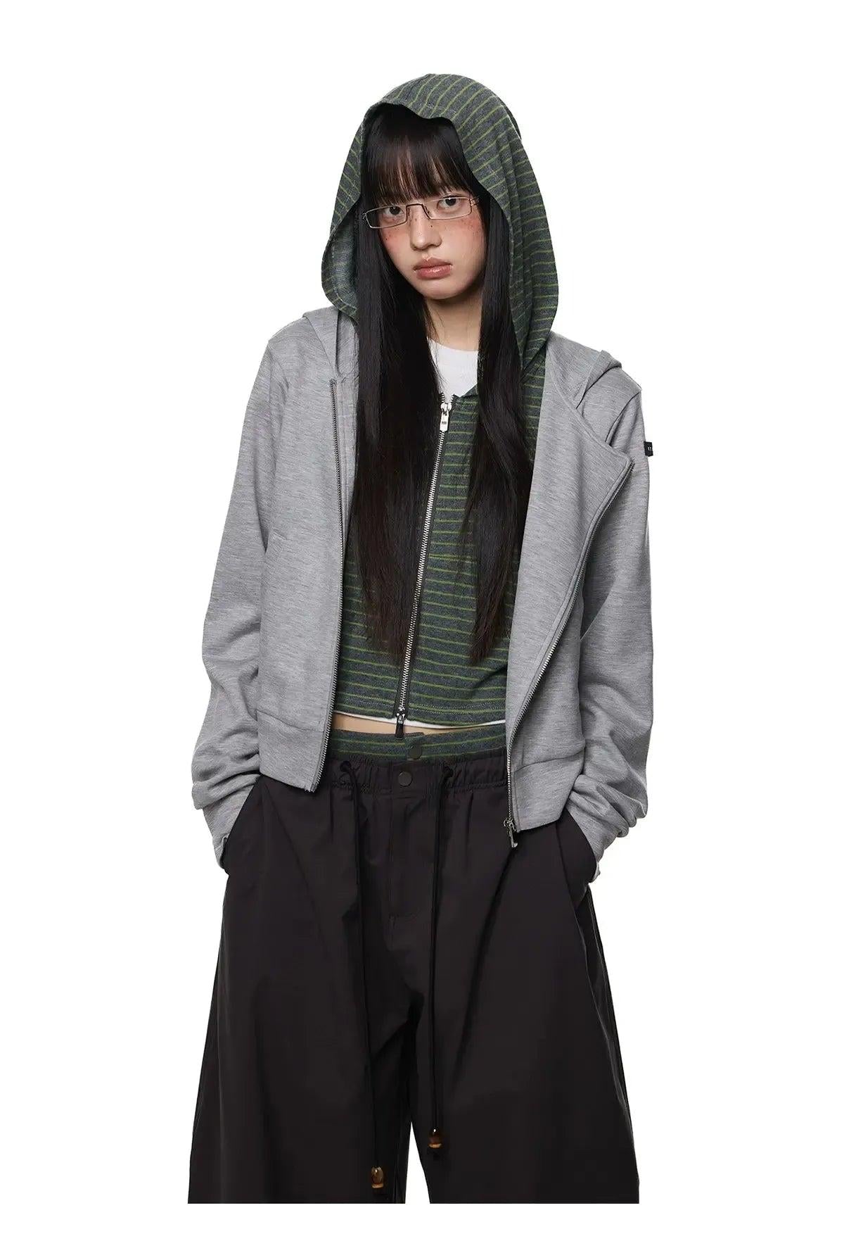 Tom Stripe Layered Zipped Hoodie-korean-fashion-Hoodie-Tom's Closet-OH Garments