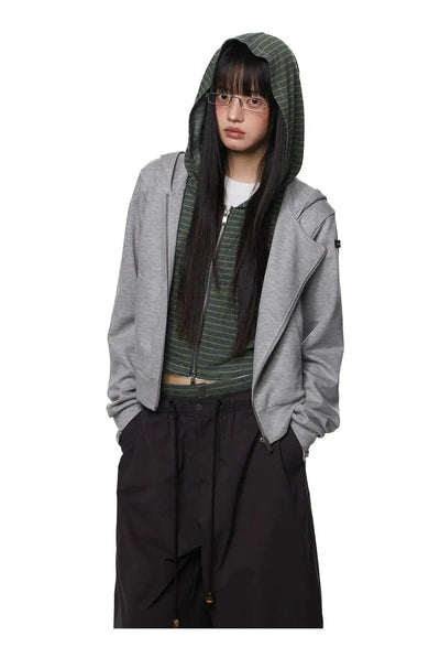 Tom Stripe Layered Zipped Hoodie-korean-fashion-Hoodie-Tom's Closet-OH Garments