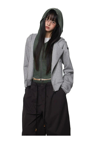 Tom Stripe Layered Zipped Hoodie-korean-fashion-Hoodie-Tom's Closet-OH Garments