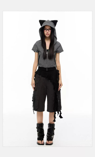 Tom Striped Cat-Ear Zipped Hoodie-korean-fashion-T-Shirt-Tom's Closet-OH Garments