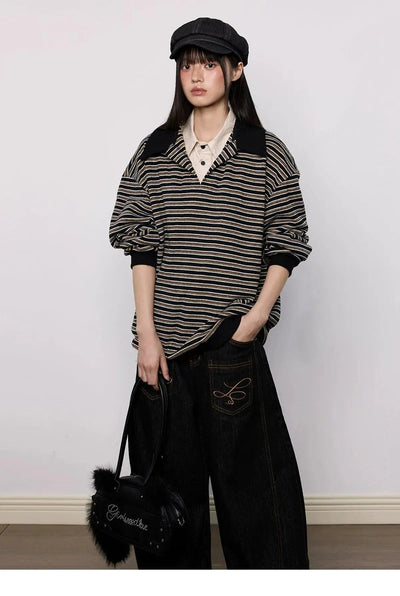 Tom Striped Layered V-Neck Polo-korean-fashion-Skirt-Tom's Closet-OH Garments