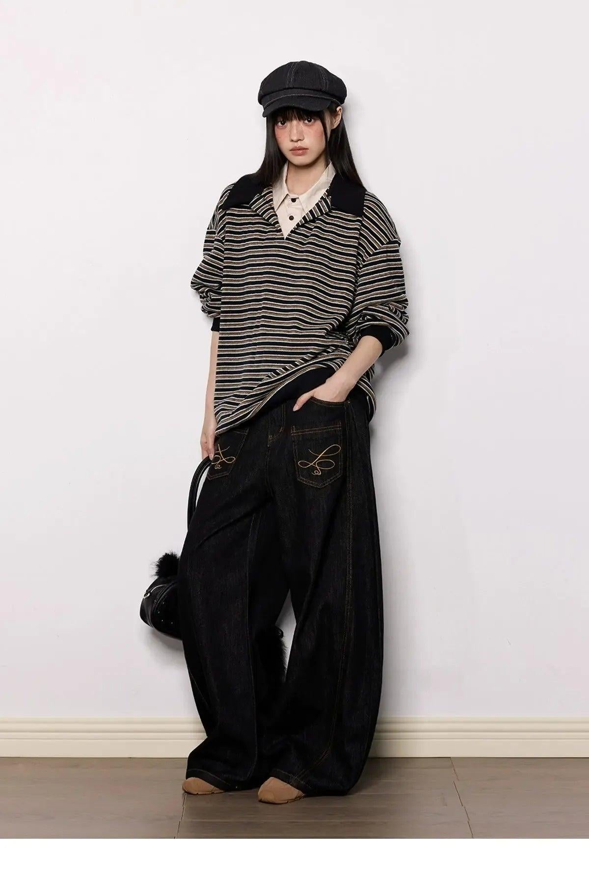 Tom Striped Layered V-Neck Polo-korean-fashion-Skirt-Tom's Closet-OH Garments