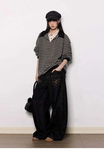 Tom Striped Layered V-Neck Polo-korean-fashion-Skirt-Tom's Closet-OH Garments