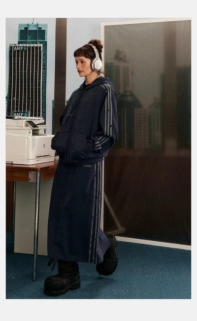 Tom Striped Line Comfty Hoodie & Long Skirt Set-korean-fashion-Clothing Set-Tom's Closet-OH Garments