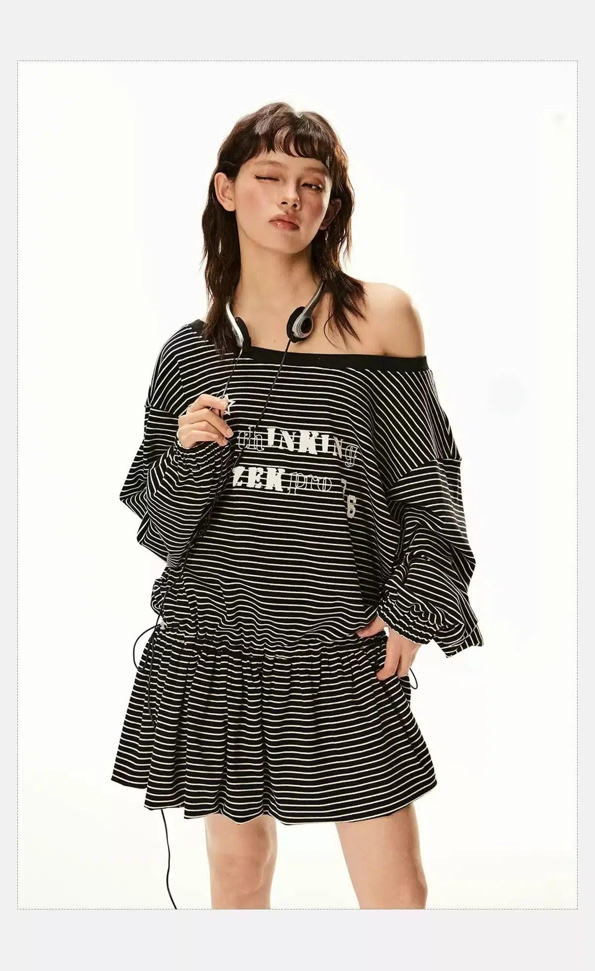 Tom Striped Off-Shoulder Waist String Short Dress-korean-fashion-Dress-Tom's Closet-OH Garments